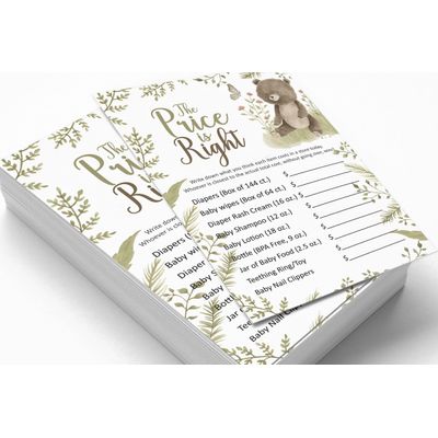 Jogo O Preço Certo para Chá de Bebê (Menina/Menino), Atividades e Decorações com Tema de Animais Fofos - Pacote com 50 - Inkdotpot 12,7 Cm × 17,78 Cm / Branco