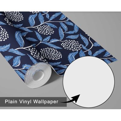 Papel de Parede Vinílico Autoadesivo Removível, Motivo Botânico Chic — Azul, Renovação Instantânea para Banheiro e Lavanderia - S4Sassy 63,5 cm (L) × 304,8 cm (C) / Azul - Vinil Liso