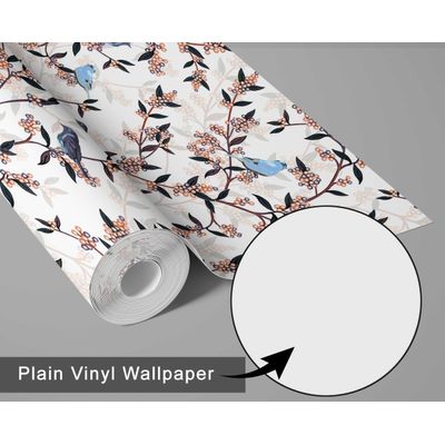 Papel de Parede Autoadesivo Monocromático Pássaro e Galho Marrom Removível, Vinil para Parede de Entrada, Decoração Fácil - S4sassy 63,5 cm (L) × 609,6 cm (C) / Marrom - Vinil Liso