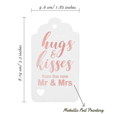 Novas Etiquetas de Papel Pendentes com Foil Artesanal para Lembrancinhas de Casamento 'Hugs and Kisses' - Inkdotpot 50 Etiquetas Metalizadas / Branco - Ouro Rosé