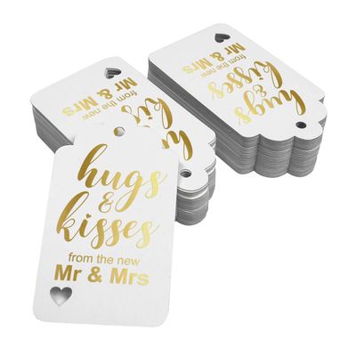 Novas Etiquetas de Papel Pendentes com Foil Artesanal para Lembrancinhas de Casamento 'Hugs and Kisses' - Inkdotpot 50 Etiquetas Metalizadas / Branco - Ouro Rosé