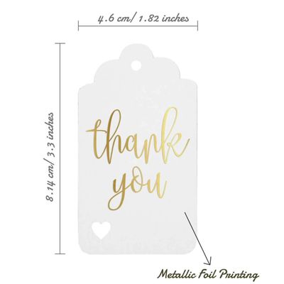 Tags para Garrafa Obrigado - Metalizado para Lembrancinhas - Chá de Noiva/Chá de Bebê/Aposentadoria/Casamento/Aniversário - Inkdotpot 100 Etiquetas Metalizadas / Branco - Ouro Rosé