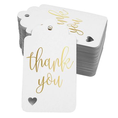 Tags para Garrafa Obrigado - Metalizado para Lembrancinhas - Chá de Noiva/Chá de Bebê/Aposentadoria/Casamento/Aniversário - Inkdotpot 100 Etiquetas Metalizadas / Branco - Ouro Rosé