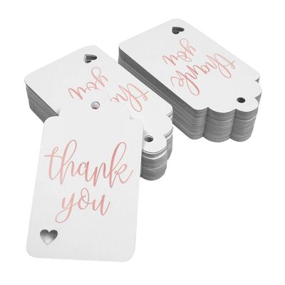 Tags para Garrafa Obrigado - Metalizado para Lembrancinhas - Chá de Noiva/Chá de Bebê/Aposentadoria/Casamento/Aniversário - Inkdotpot 100 Etiquetas Metalizadas / Branco - Ouro Rosé
