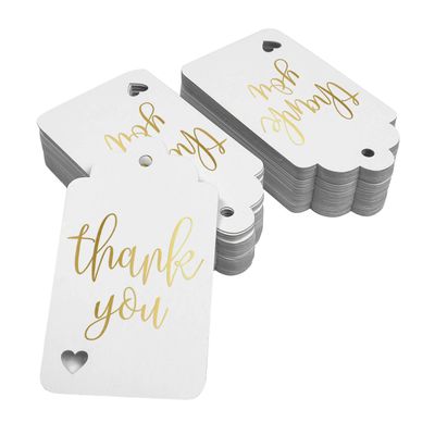 Tags para Garrafa Obrigado - Metalizado para Lembrancinhas - Chá de Noiva/Chá de Bebê/Aposentadoria/Casamento/Aniversário - Inkdotpot 100 Etiquetas Metalizadas / Branco - Ouro Rosé