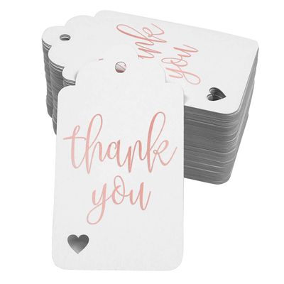 Tags para Garrafa Obrigado - Metalizado para Lembrancinhas - Chá de Noiva/Chá de Bebê/Aposentadoria/Casamento/Aniversário - Inkdotpot 100 Etiquetas Metalizadas / Branco - Ouro Rosé