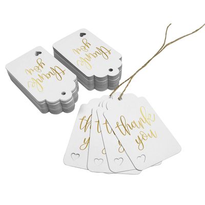 Tags para Garrafa Obrigado - Metalizado para Lembrancinhas - Chá de Noiva/Chá de Bebê/Aposentadoria/Casamento/Aniversário - Inkdotpot 100 Etiquetas Metalizadas / Branco - Ouro Rosé