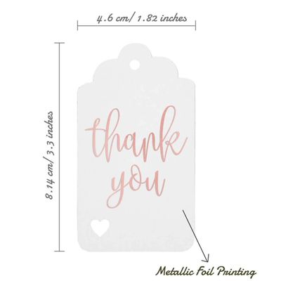 Tags para Garrafa Obrigado - Metalizado para Lembrancinhas - Chá de Noiva/Chá de Bebê/Aposentadoria/Casamento/Aniversário - Inkdotpot 100 Etiquetas Metalizadas / Branco - Ouro Rosé