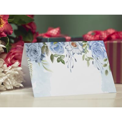 Pacote com 24 Cartões Tenda Impressos para Mesa - Casamento, Ação de Graças, Natal, Buffet/Catering - Cartões de Nome (Floral) - Inkdotpot 10,16 Cm × 8,89 Cm / Azul