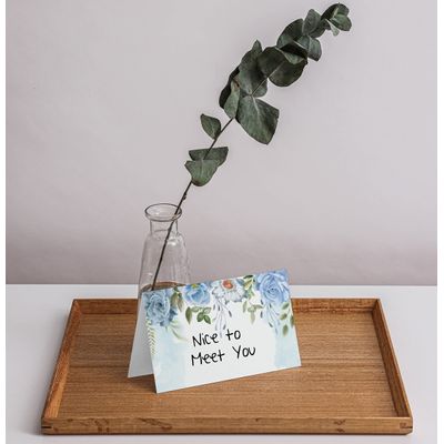 Pacote com 24 Cartões Tenda Impressos para Mesa - Casamento, Ação de Graças, Natal, Buffet/Catering - Cartões de Nome (Floral) - Inkdotpot 10,16 Cm × 8,89 Cm / Azul