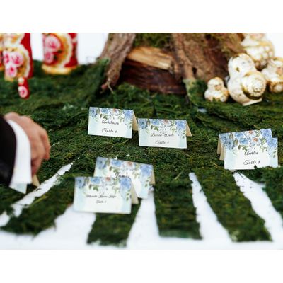 Pacote com 24 Cartões Tenda Impressos para Mesa - Casamento, Ação de Graças, Natal, Buffet/Catering - Cartões de Nome (Floral) - Inkdotpot 10,16 Cm × 8,89 Cm / Azul