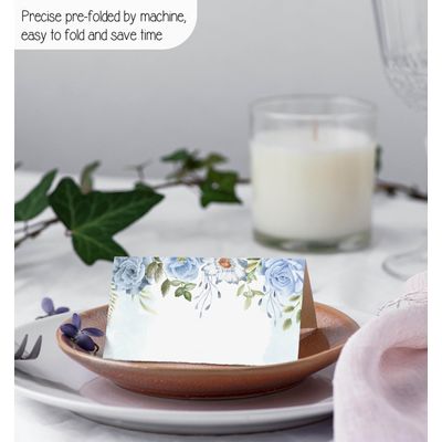 Pacote com 24 Cartões Tenda Impressos para Mesa - Casamento, Ação de Graças, Natal, Buffet/Catering - Cartões de Nome (Floral) - Inkdotpot 10,16 Cm × 8,89 Cm / Azul