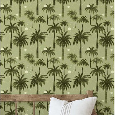 Papel de Parede Paraíso das Palmeiras Verde Tropical, Vinil Autoadesivo Decorativo, DIY Fácil para Quarto e Sala - S4Sassy 63,5 cm (L) × 914,4 cm (C) / Verde - Vinil Liso