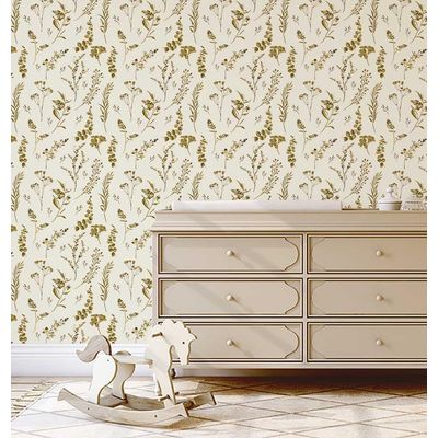 Papel de Parede Autoadesivo Verde Estampa Botânica Aquarelada, Vinil Removível para Parede de Destaque da Entrada - S4sassy 63,5 cm (L) × 304,8 cm (C) / Verde - Vinil Liso