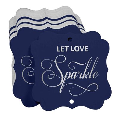 Etiquetas de Papel para Casamento 'Let Love Sparkle' DIY, Formato Bracket, Foil, para Pendurar - Inkdotpot 100 Etiquetas Metalizadas / Azul - Prata