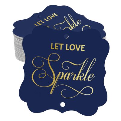 Etiquetas de Papel para Casamento 'Let Love Sparkle' DIY, Formato Bracket, Foil, para Pendurar - Inkdotpot 100 Etiquetas Metalizadas / Azul - Prata