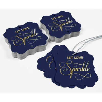 Etiquetas de Papel para Casamento 'Let Love Sparkle' DIY, Formato Bracket, Foil, para Pendurar - Inkdotpot 100 Etiquetas Metalizadas / Azul - Prata