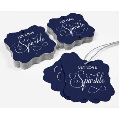 Etiquetas de Papel para Casamento 'Let Love Sparkle' DIY, Formato Bracket, Foil, para Pendurar - Inkdotpot 100 Etiquetas Metalizadas / Azul - Prata