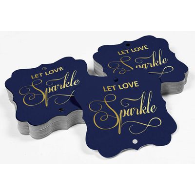 Etiquetas de Papel para Casamento 'Let Love Sparkle' DIY, Formato Bracket, Foil, para Pendurar - Inkdotpot 100 Etiquetas Metalizadas / Azul - Prata