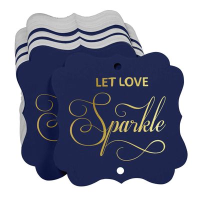 Etiquetas de Papel para Casamento 'Let Love Sparkle' DIY, Formato Bracket, Foil, para Pendurar - Inkdotpot 100 Etiquetas Metalizadas / Azul - Prata