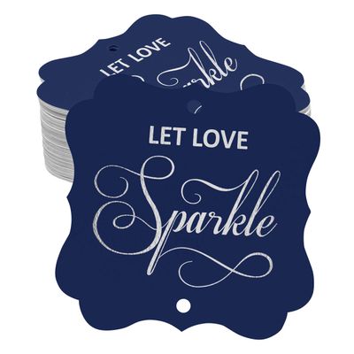 Etiquetas de Papel para Casamento 'Let Love Sparkle' DIY, Formato Bracket, Foil, para Pendurar - Inkdotpot 100 Etiquetas Metalizadas / Azul - Prata