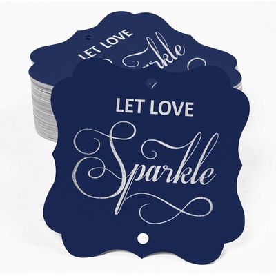 Etiquetas de Papel para Casamento 'Let Love Sparkle' DIY, Formato Bracket, Foil, para Pendurar - Inkdotpot 100 Etiquetas Metalizadas / Azul - Prata