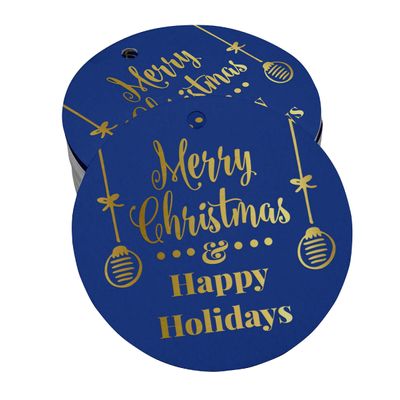 Etiquetas Pendentes de Papel para Lembrancinha Feliz Natal e Boas Festas Metalizadas para Artesanato - Inkdotpot 100 Etiquetas Metalizadas / Azul - Dourado
