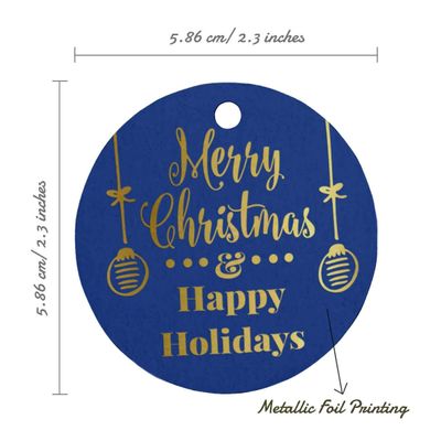 Etiquetas Pendentes de Papel para Lembrancinha Feliz Natal e Boas Festas Metalizadas para Artesanato - Inkdotpot 100 Etiquetas Metalizadas / Azul - Dourado