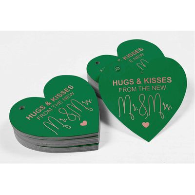 Etiquetas Pendentes Metalizadas para Lembrancinhas de Garrafa de Casamento 'Beijos e Abraços' - Inkdotpot 50 Etiquetas Metalizadas / Verde - Ouro Rosé