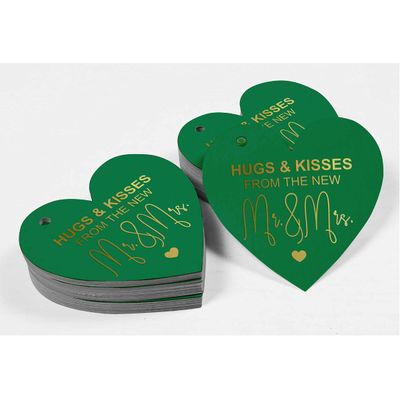 Etiquetas Pendentes Metalizadas para Lembrancinhas de Garrafa de Casamento 'Beijos e Abraços' - Inkdotpot 50 Etiquetas Metalizadas / Verde - Ouro Rosé