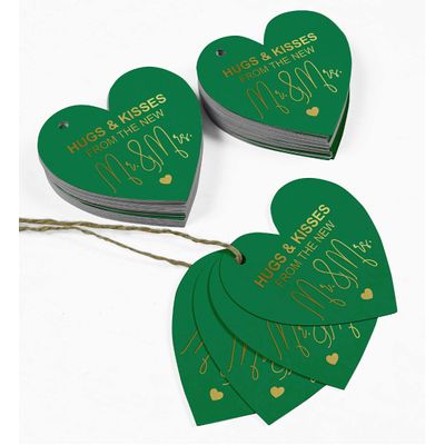 Etiquetas Pendentes Metalizadas para Lembrancinhas de Garrafa de Casamento 'Beijos e Abraços' - Inkdotpot 50 Etiquetas Metalizadas / Verde - Ouro Rosé
