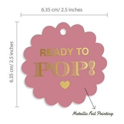 Etiquetas Pendentes Metalizadas para Lembrancinhas de Chá de Bebê 'Pronta Para Estourar' - Inkdotpot 50 Etiquetas Metalizadas / Rosa - Dourado