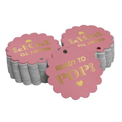 Etiquetas Pendentes Metalizadas para Lembrancinhas de Chá de Bebê 'Pronta Para Estourar' - Inkdotpot 50 Etiquetas Metalizadas / Rosa - Dourado