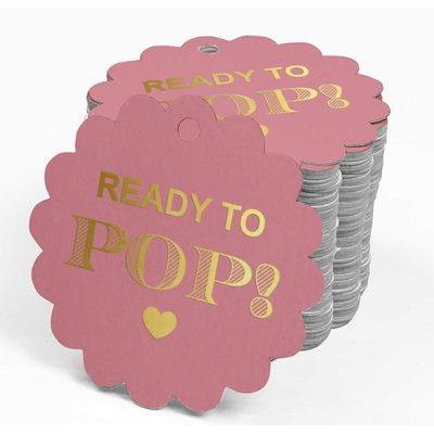 Etiquetas Pendentes Metalizadas para Lembrancinhas de Chá de Bebê 'Pronta Para Estourar' - Inkdotpot 50 Etiquetas Metalizadas / Rosa - Dourado