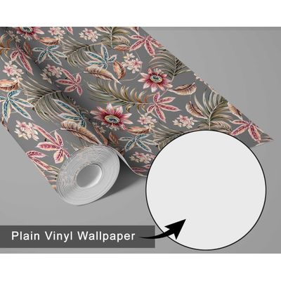 Revestimento de Parede Autoadesivo Removível Estampa Floral Tropical Trepadeira Cinza para Banheiro e Lavanderia Vinil - S4Sassy 63,5 cm (L) × 152,4 cm (C) / Cinza - Vinil Liso