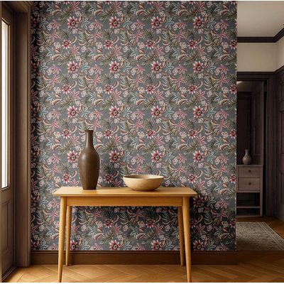 Revestimento de Parede Autoadesivo Removível Estampa Floral Tropical Trepadeira Cinza para Banheiro e Lavanderia Vinil - S4Sassy 63,5 cm (L) × 152,4 cm (C) / Cinza - Vinil Liso