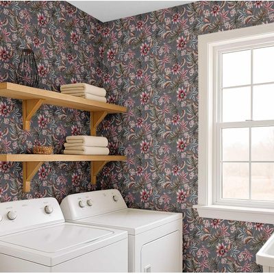 Revestimento de Parede Autoadesivo Removível Estampa Floral Tropical Trepadeira Cinza para Banheiro e Lavanderia Vinil - S4Sassy 63,5 cm (L) × 152,4 cm (C) / Cinza - Vinil Liso