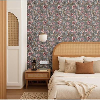 Revestimento de Parede Autoadesivo Removível Estampa Floral Tropical Trepadeira Cinza para Banheiro e Lavanderia Vinil - S4Sassy 63,5 cm (L) × 152,4 cm (C) / Cinza - Vinil Liso