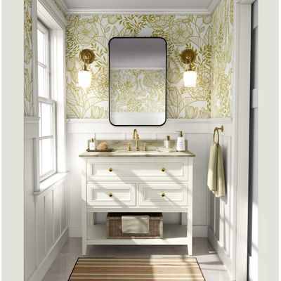 Revestimento de Parede Autoadesivo Removível Jardim Floral Amarelo, Mural Instantâneo para Quarto, Banheiro, Lavanderia e Closet - S4Sassy 63,5 cm (L) × 609,6 cm (C) / Amarelo - Vinil Liso