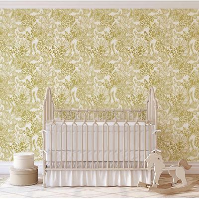 Revestimento de Parede Autoadesivo Removível Jardim Floral Amarelo, Mural Instantâneo para Quarto, Banheiro, Lavanderia e Closet - S4Sassy 63,5 cm (L) × 609,6 cm (C) / Amarelo - Vinil Liso
