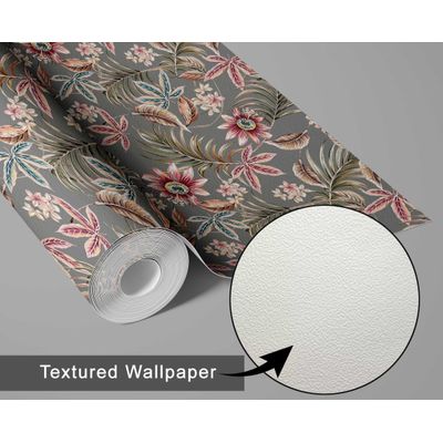 Revestimento de Parede Autoadesivo Removível Estampa Floral Tropical Trepadeira Cinza para Banheiro e Lavanderia Vinil - S4Sassy 63,5 cm (L) × 609,6 cm (C) / Cinza - Vinil Texturizado