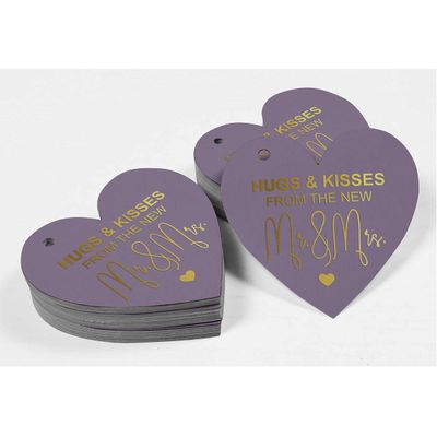 Etiqueta Pendente de Papel com Acabamento Metalizado para Lembrancinha de Casamento 'Abraços e Beijos' - Inkdotpot 100 Etiquetas Metalizadas / Roxo - Dourado