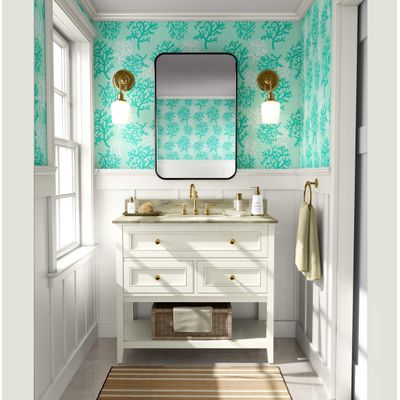 Revestimento de Parede Vinílico Autoadesivo Recife de Coral, Mural Removível Verde Instantâneo para Banheiro, Lavanderia e Closet - S4Sassy 63,5 cm (L) × 304,8 cm (C) / Verde - Vinil Liso
