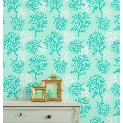 Revestimento de Parede Vinílico Autoadesivo Recife de Coral, Mural Removível Verde Instantâneo para Banheiro, Lavanderia e Closet - S4Sassy 63,5 cm (L) × 304,8 cm (C) / Verde - Vinil Liso