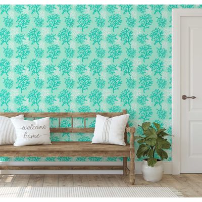 Revestimento de Parede Vinílico Autoadesivo Recife de Coral, Mural Removível Verde Instantâneo para Banheiro, Lavanderia e Closet - S4Sassy 63,5 cm (L) × 304,8 cm (C) / Verde - Vinil Liso