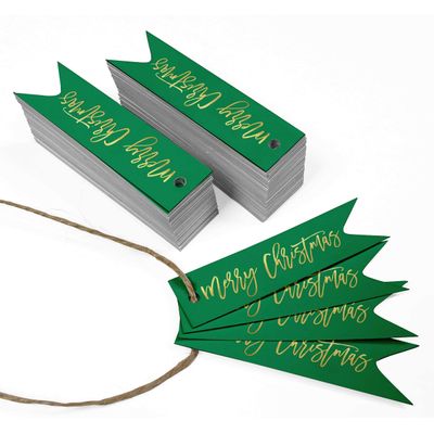 Etiqueta de Papel Metalizada Artesanal para Lembrancinha 'Feliz Natal' para Pendurar - Inkdotpot 100 Etiquetas Metalizadas / Verde - Dourado
