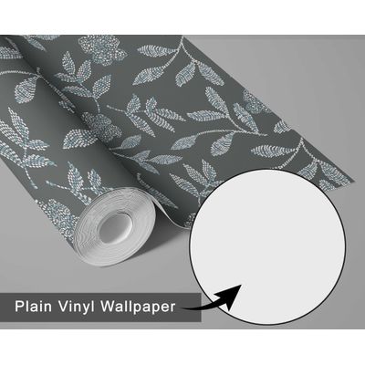 Papel de Parede Autoadesivo, Ramo de Papoula Rústico, Vinil Impermeável Cinza, Removível, Ideal para Inquilinos, Quarto e Sala - S4sassy 63,5 cm (L) × 304,8 cm (C) / Cinza - Vinil Liso