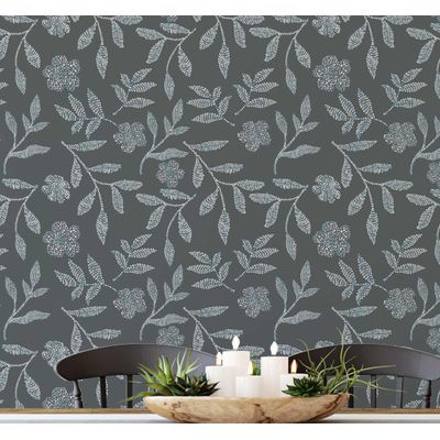 Papel de Parede Autoadesivo, Ramo de Papoula Rústico, Vinil Impermeável Cinza, Removível, Ideal para Inquilinos, Quarto e Sala - S4sassy 63,5 cm (L) × 304,8 cm (C) / Cinza - Vinil Liso
