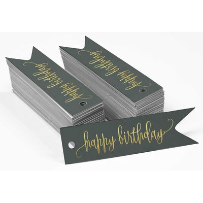 Etiquetas de Papel para Pendurar "Feliz Aniversário" com Acabamento Metalizado para Lembrancinhas - Inkdotpot 50 Etiquetas Metalizadas / Roxo - Prata