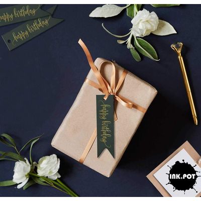 Etiquetas de Papel para Pendurar "Feliz Aniversário" com Acabamento Metalizado para Lembrancinhas - Inkdotpot 50 Etiquetas Metalizadas / Roxo - Prata